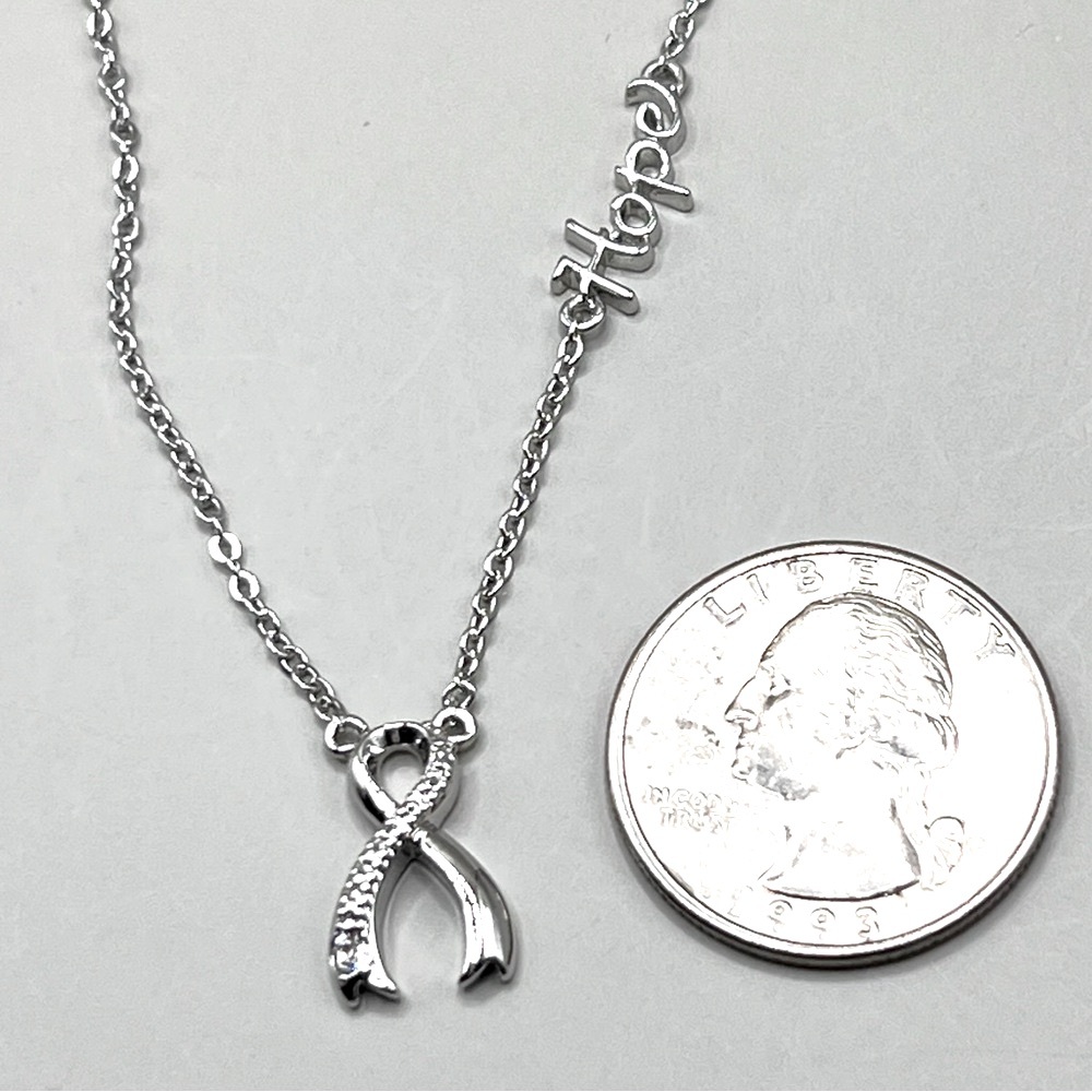 NWT "Awareness" necklace 16-19" silver tone Hope ribbon, cut crystals Lia sophia